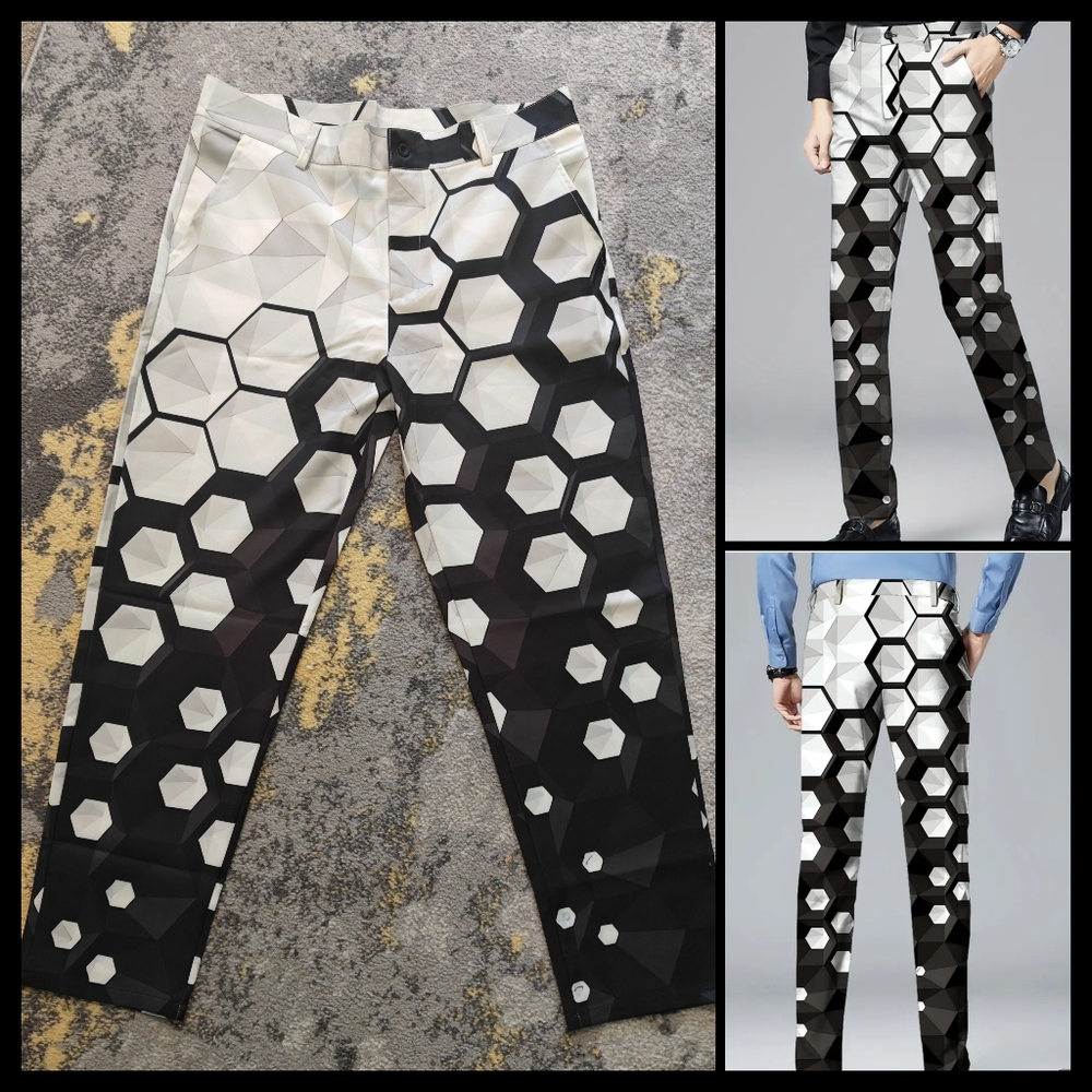 3for20🤍 NWOT Unique Men's Graphic suit pants Black & White size 36/XL